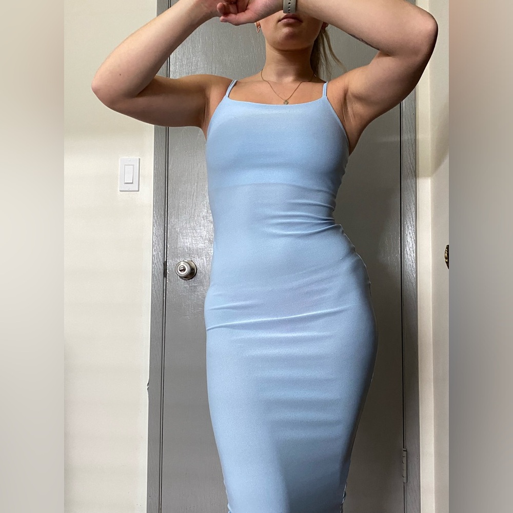 PrettyLittleThing MIDI Sheath Blue Dress